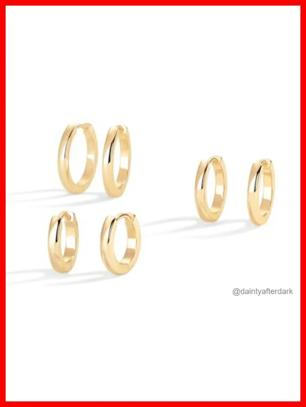 14K Gold Plated Huggie Earrings Set of 3 Hypoallergenic Hoops for Women